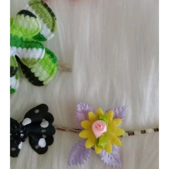 Girl's Lot Of 6 Handmade Assorted Flower Hair Clips Girl's Accessories Colorful - Picture 5 of 6